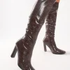 Discount Acquilla Croc Knee High Flared Heel Boots Heeled Boots | Knee High Boots