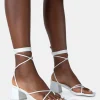 New Aerin PU Lace up Strappy Square Toe Block Mid Heels Strappy Heels | Lace Up Heels