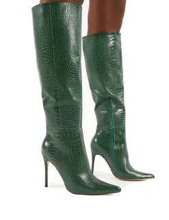 Best Aimi Croc Knee High Stiletto Heel Boots High Heels | Heeled Boots