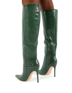 Best Aimi Croc Knee High Stiletto Heel Boots High Heels | Heeled Boots