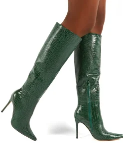 Best Aimi Croc Knee High Stiletto Heel Boots High Heels | Heeled Boots