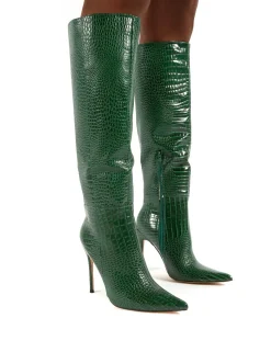 Best Aimi Croc Knee High Stiletto Heel Boots High Heels | Heeled Boots