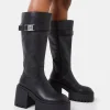 Online Alaska Calf Strap Buckle Knee High Chunky Sole Block Heel Boots Block Heels | Knee High Boots
