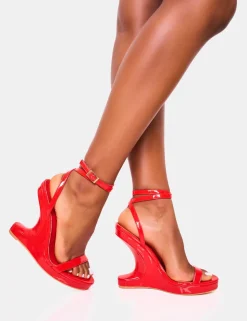 Fashion A-list Barely There Wrap Around Platform Cut Out Wedge Heels Barely There Heels