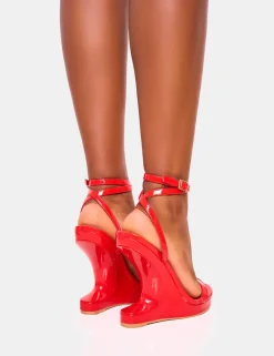 Fashion A-list Barely There Wrap Around Platform Cut Out Wedge Heels Barely There Heels