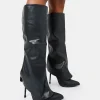 Shop All Yours Pu Fold Over Pointed Toe Stiletto Knee High Boots High Heels | Heeled Boots