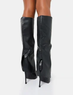 Shop All Yours Pu Fold Over Pointed Toe Stiletto Knee High Boots High Heels | Heeled Boots