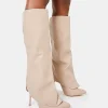 Fashion All Yours Nude Pu Fold Over Pointed Toe Stiletto Knee High Boots High Heels | Heeled Boots
