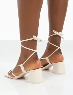 Clearance Aloha Lace Up Block Mid Heeled Sandals 3" Heels | Lace Up Heels