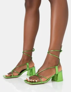 Best Sale Aloha Metallic Lace Up Block Mid Heeled Sandals Block Heels | Mid Heels