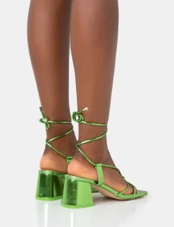 Best Sale Aloha Metallic Lace Up Block Mid Heeled Sandals Block Heels | Mid Heels