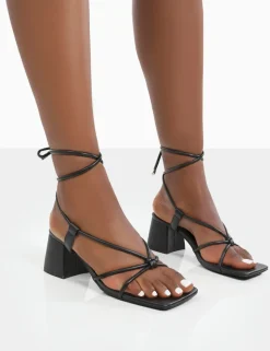 Hot Aloha Wide Fit Lace Up Block Mid Heeled Sandals Wide Fit Block Heels | Wide Fit Heels