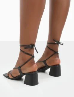 Hot Aloha Wide Fit Lace Up Block Mid Heeled Sandals Wide Fit Block Heels | Wide Fit Heels