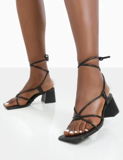 Hot Aloha Wide Fit Lace Up Block Mid Heeled Sandals Wide Fit Block Heels | Wide Fit Heels