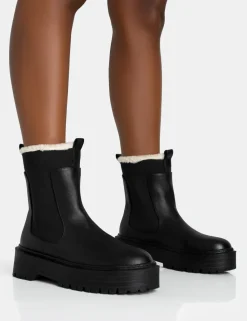 Hot Alpine Faux Fur Trim Elasticated Chunky Sole Ankle Boots Chunky Boots | Ankle Boots
