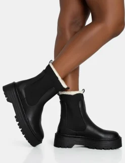 Hot Alpine Faux Fur Trim Elasticated Chunky Sole Ankle Boots Chunky Boots | Ankle Boots