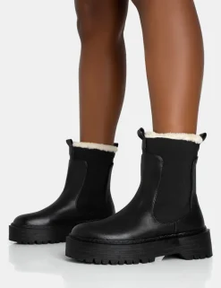 Hot Alpine Faux Fur Trim Elasticated Chunky Sole Ankle Boots Chunky Boots | Ankle Boots
