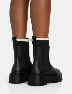 Hot Alpine Faux Fur Trim Elasticated Chunky Sole Ankle Boots Chunky Boots | Ankle Boots