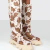 Best Sale Amber x Genius Cow Print Knee High Chunky Sole Boot Long Boots | Knee High Boots