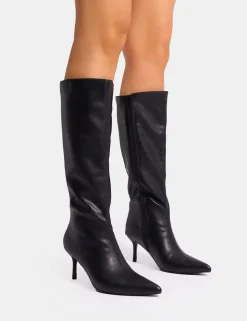 Discount Amped Pointed Toe Mid Heel Knee High Boots Mid Heels | Mid Heels