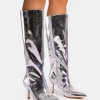 New Amped Mirror Pointed Toe Mid Heel Knee High Boots Mid Heels | Mid Heels