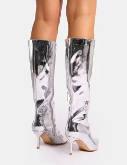 New Amped Mirror Pointed Toe Mid Heel Knee High Boots Mid Heels | Mid Heels