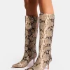 Store Amped Snake Pointed Toe Mid Heel Knee High Boots Mid Heels | Mid Heels