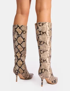 Store Amped Snake Pointed Toe Mid Heel Knee High Boots Mid Heels | Mid Heels