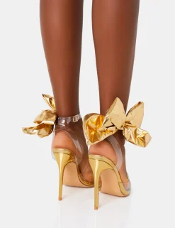 Best Aphrodite Bow Perspex Court Stiletto Heel Court Heels | Gold Heels