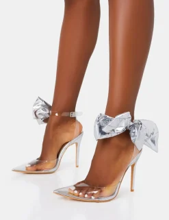 Fashion Aphrodite Bow Perspex Court Stiletto Heel Court Heels | Silver Heels