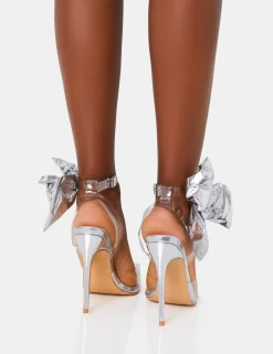 Fashion Aphrodite Bow Perspex Court Stiletto Heel Court Heels | Silver Heels
