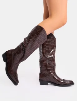 Best Sale Apollo Croc Flat Western Knee High Boots Western Boots | Ankle Boots