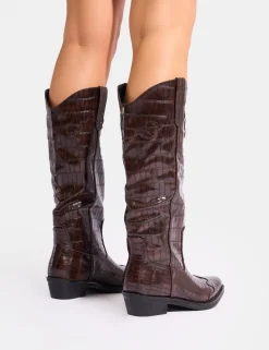 Best Sale Apollo Croc Flat Western Knee High Boots Western Boots | Ankle Boots