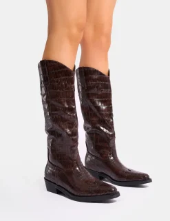 Hot Apollo Croc Wide Fit Flat Western Knee High Boots Western Boots | Ankle Boots
