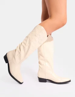 Best Apollo Stitch Flat Western Knee High Boots Western Boots | Ankle Boots