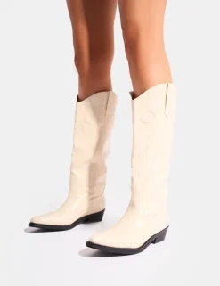 Best Apollo Stitch Flat Western Knee High Boots Western Boots | Ankle Boots