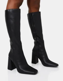 Clearance Apology Pu Knee High Block Heel Boots Back In Stock | Heeled Boots