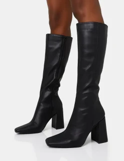 Clearance Apology Pu Knee High Block Heel Boots Back In Stock | Heeled Boots