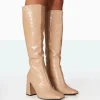 Discount Apology Nude Patent Croc Knee High Block Heel Boots Heeled Boots | Knee High Boots