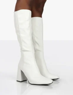 New Apology Pu Knee High Block Heel Boots Back In Stock | Heeled Boots