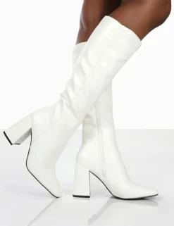 New Apology Pu Knee High Block Heel Boots Back In Stock | Heeled Boots
