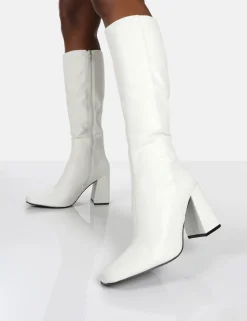New Apology Pu Knee High Block Heel Boots Back In Stock | Heeled Boots