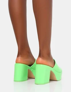 New Ariel Patent Mule Chunky Mid Platform Heels Mules | Block Heels