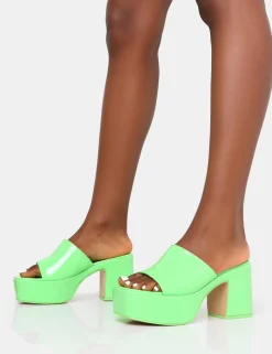 New Ariel Patent Mule Chunky Mid Platform Heels Mules | Block Heels