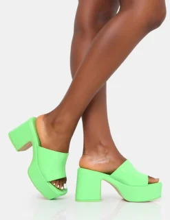New Ariel Patent Mule Chunky Mid Platform Heels Mules | Block Heels