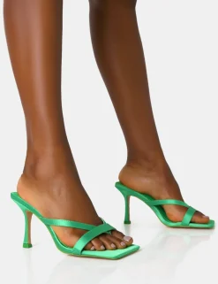 Cheap Arwen Satin Toe Post Mule Mid Stiletto Heels Mules | High Heels
