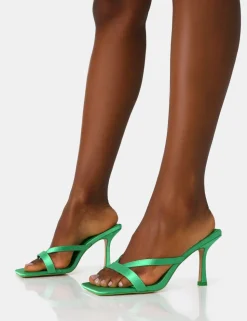 Cheap Arwen Satin Toe Post Mule Mid Stiletto Heels Mules | High Heels