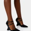 Clearance Aspiration Black Patent Strappy Pointed Platform Cut Out Wedge Heels Wedges | Block Heels