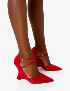Best Aspiration Patent Strappy Pointed Toe Platform Cut Out Wedge Heels Wedges | Block Heels