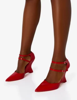 Best Aspiration Patent Strappy Pointed Toe Platform Cut Out Wedge Heels Wedges | Block Heels